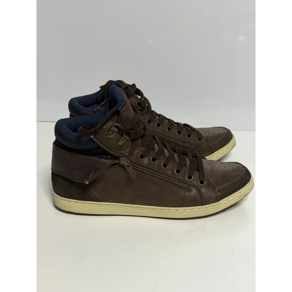 Steve Madden Men's P-Depot Lace up Leather Sneaker Cognac Rust Lea Size 8